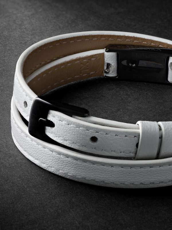 DLC-Coated Titanium and Leather Bracelet - BK DLC-Coated Titanium and Leather Bracelet - BK