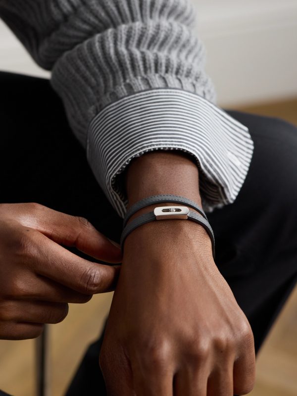 My Move White Gold, Diamond and Leather Bracelet - FR