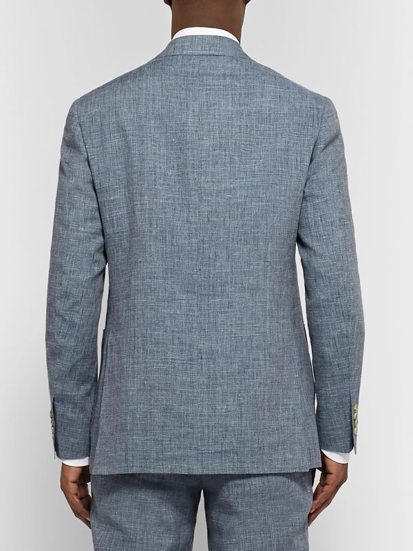 Dusty-Blue Kei Slim-Fit Mélange Linen and Silk-Blend Suit Jacket - BK