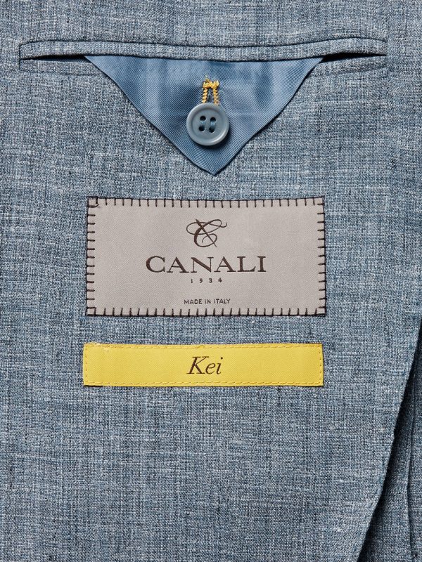 Dusty-Blue Kei Slim-Fit Mélange Linen and Silk-Blend Suit Jacket - E2