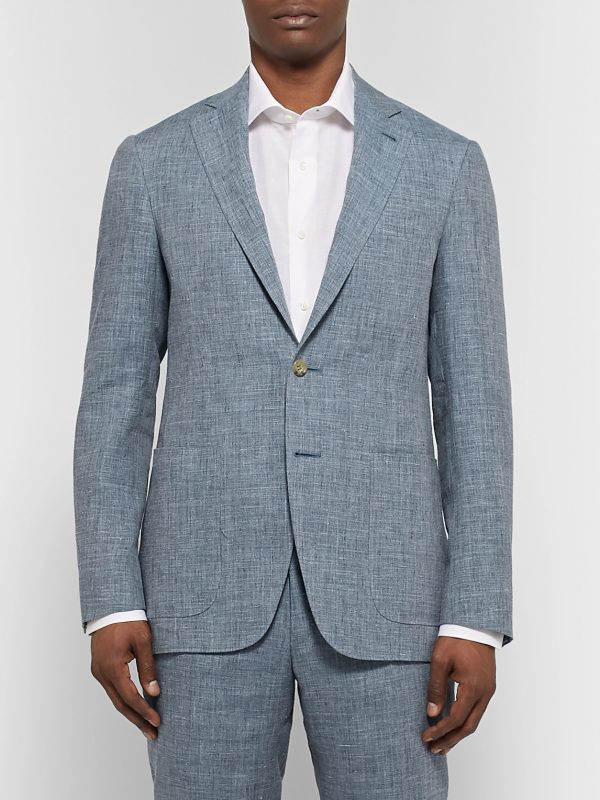 Dusty-Blue Kei Slim-Fit Mélange Linen and Silk-Blend Suit Jacket - FR