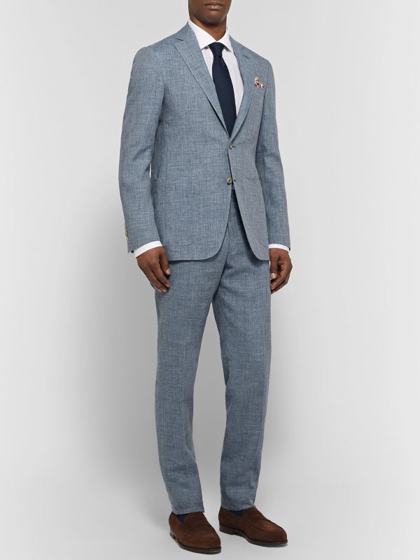 Dusty-Blue Kei Slim-Fit Mélange Linen and Silk-Blend Suit Jacket - OU