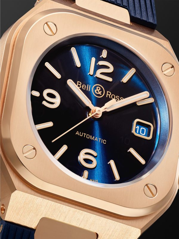 BR 05 Blue Gold Automatic 40mm 18-Karat Rose Gold and Rubber Watch, Ref. No. BR05A-BLU-PG/SRB - CU