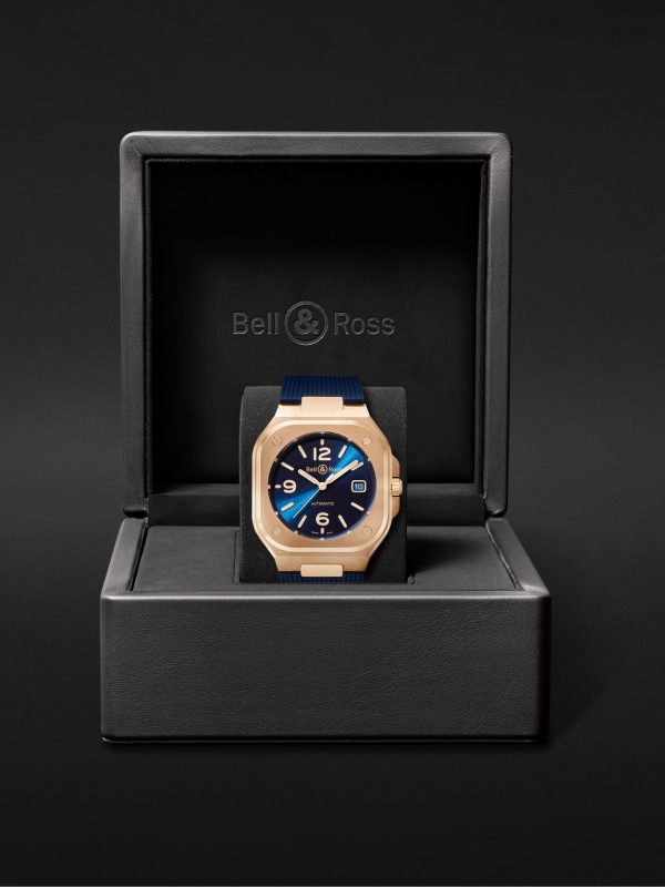BR 05 Blue Gold Automatic 40mm 18-Karat Rose Gold and Rubber Watch, Ref. No. BR05A-BLU-PG/SRB - E3
