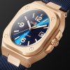 BR 05 Blue Gold Automatic 40mm 18-Karat Rose Gold and Rubber Watch, Ref. No. BR05A-BLU-PG/SRB - FR