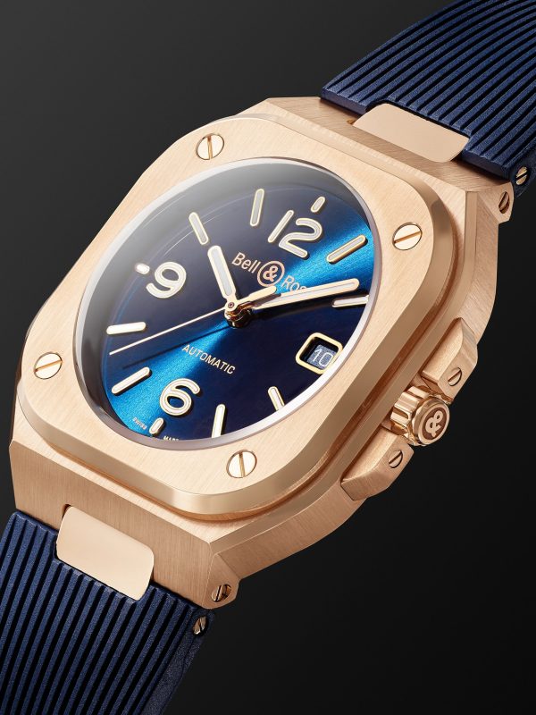 BR 05 Blue Gold Automatic 40mm 18-Karat Rose Gold and Rubber Watch, Ref. No. BR05A-BLU-PG/SRB - FR