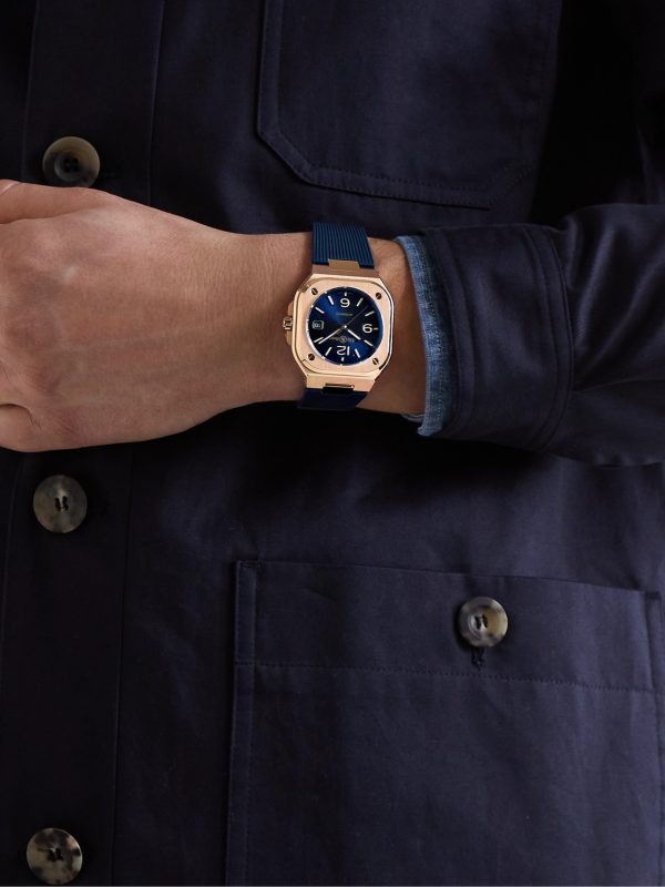 BR 05 Blue Gold Automatic 40mm 18-Karat Rose Gold and Rubber Watch, Ref. No. BR05A-BLU-PG/SRB - OU