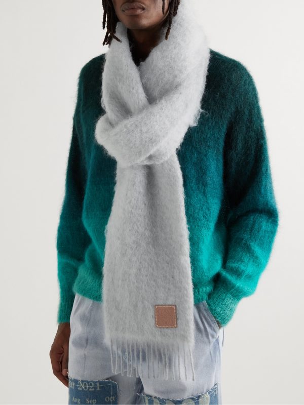Logo-Appliquéd Fringed Mohair-Blend Scarf - FR