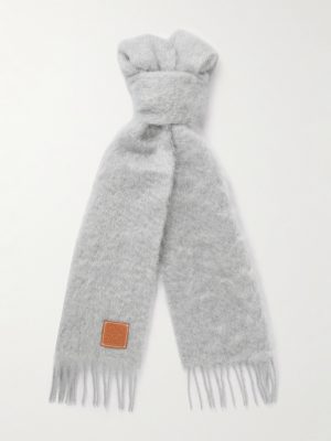 Logo-Appliquéd Fringed Mohair-Blend Scarf Logo-Appliquéd Fringed Mohair-Blend Scarf