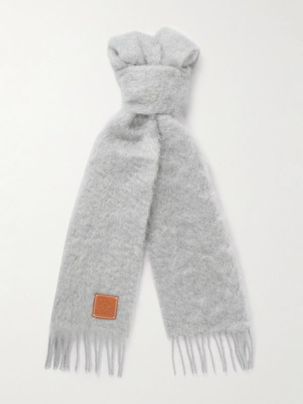 Logo-Appliquéd Fringed Mohair-Blend Scarf