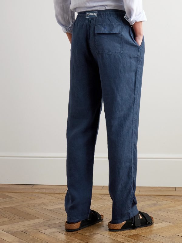 Pacha Wide-Leg Linen Drawstring Trousers - BK Pacha Wide-Leg Linen Drawstring Trousers - BK