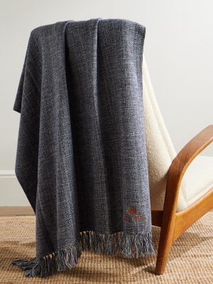 Logo-Embroidered Fringed Wool Blanket