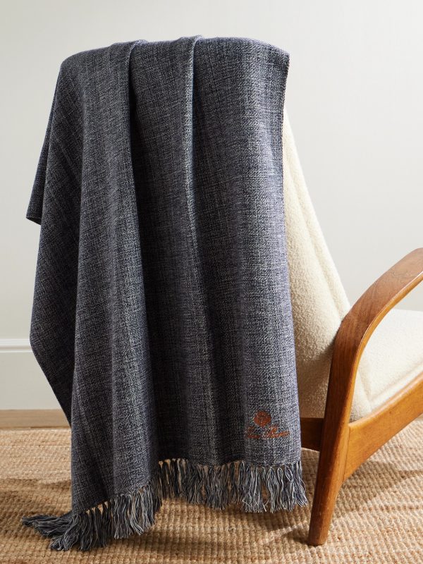 Logo-Embroidered Fringed Wool Blanket Logo-Embroidered Fringed Wool Blanket