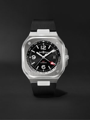 BR 05 Automatic GMT 41mm Stainless Steel and Rubber Watch, Ref. No. BR05G-BL-ST/SRB