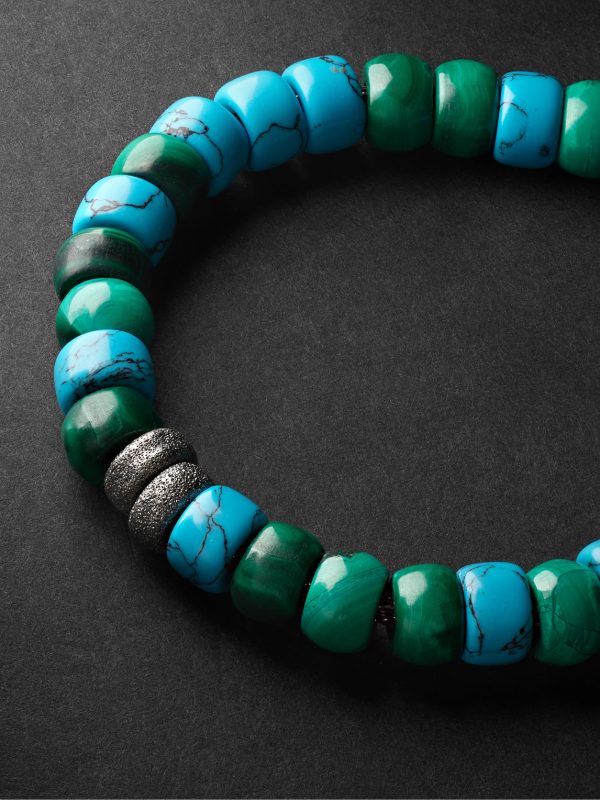 Forte Beads White and Blackened Gold, Turquoise and Malachite Bracelet - CU Forte Beads White and Blackened Gold, Turquoise and Malachite Bracelet - CU