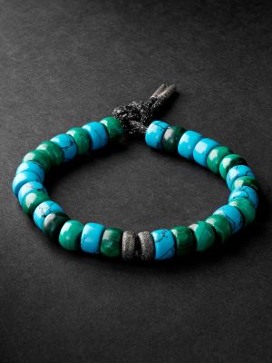 Forte Beads White and Blackened Gold, Turquoise and Malachite Bracelet