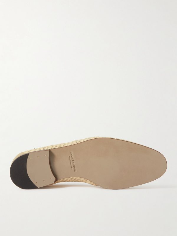 Mario Leather-Trimmed Raffia Loafers - E2 Mario Leather-Trimmed Raffia Loafers - E2