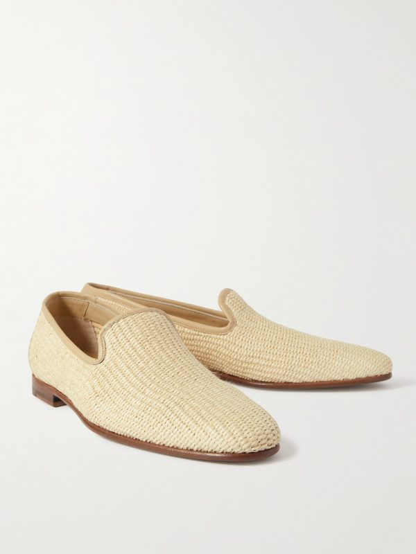 Mario Leather-Trimmed Raffia Loafers - FR Mario Leather-Trimmed Raffia Loafers - FR