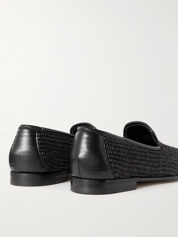 Mario Leather-Trimmed Raffia Loafers - BK Mario Leather-Trimmed Raffia Loafers - BK