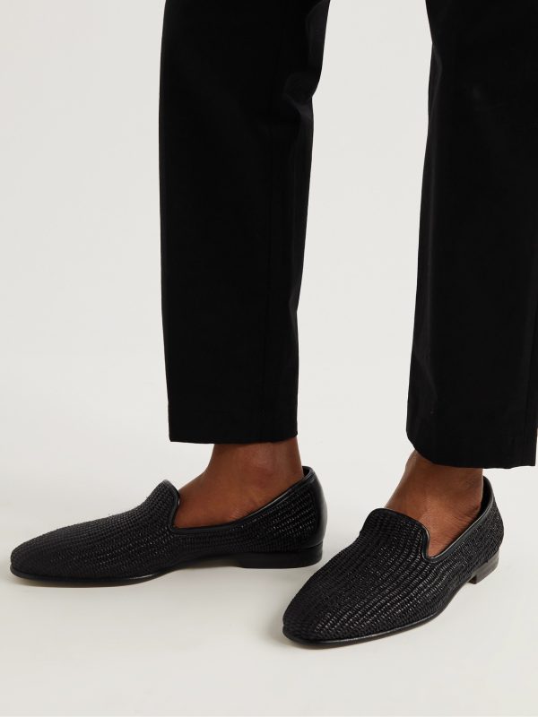 Mario Leather-Trimmed Raffia Loafers - E1 Mario Leather-Trimmed Raffia Loafers - E1