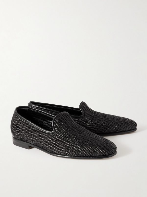 Mario Leather-Trimmed Raffia Loafers - FR Mario Leather-Trimmed Raffia Loafers - FR