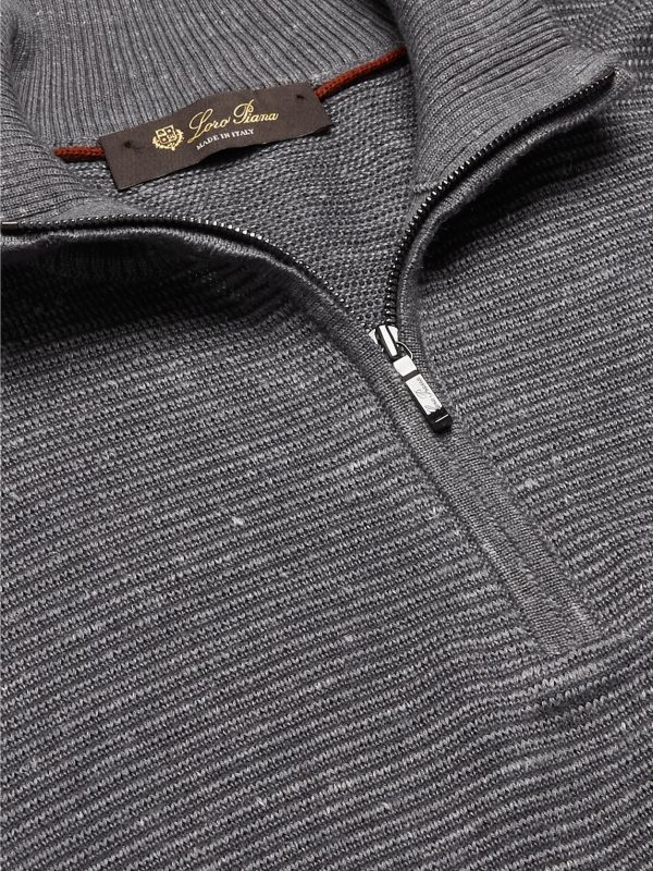 Slim-Fit Ribbed Silk, Cashmere and Linen-Blend Half-Zip Sweater - CU Slim-Fit Ribbed Silk, Cashmere and Linen-Blend Half-Zip Sweater - CU