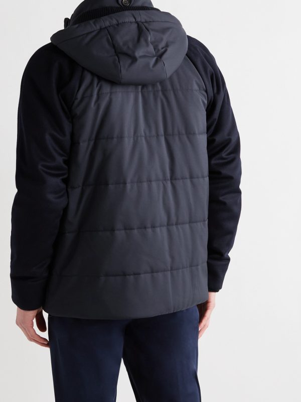 Cashmere-Trimmed Quilted Softshell Hooded Jacket - BK Cashmere-Trimmed Quilted Softshell Hooded Jacket - BK