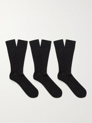 Three-Pack Ribbed Cotton-Blend Socks