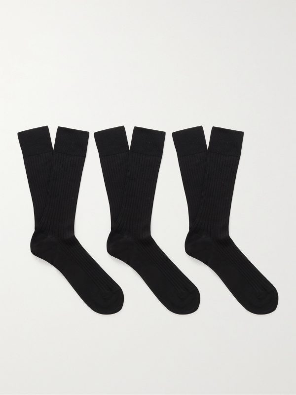 Three-Pack Ribbed Cotton-Blend Socks