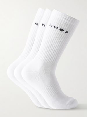 Three-Pack Logo-Jacquard Ribbed Cotton-Blend Socks