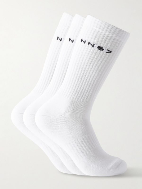 Three-Pack Logo-Jacquard Ribbed Cotton-Blend Socks Three-Pack Logo-Jacquard Ribbed Cotton-Blend Socks