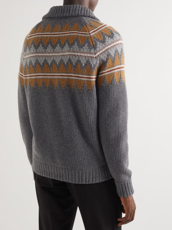 Glacier Fair Isle Cashmere Half-Zip Sweater - BK Glacier Fair Isle Cashmere Half-Zip Sweater - BK