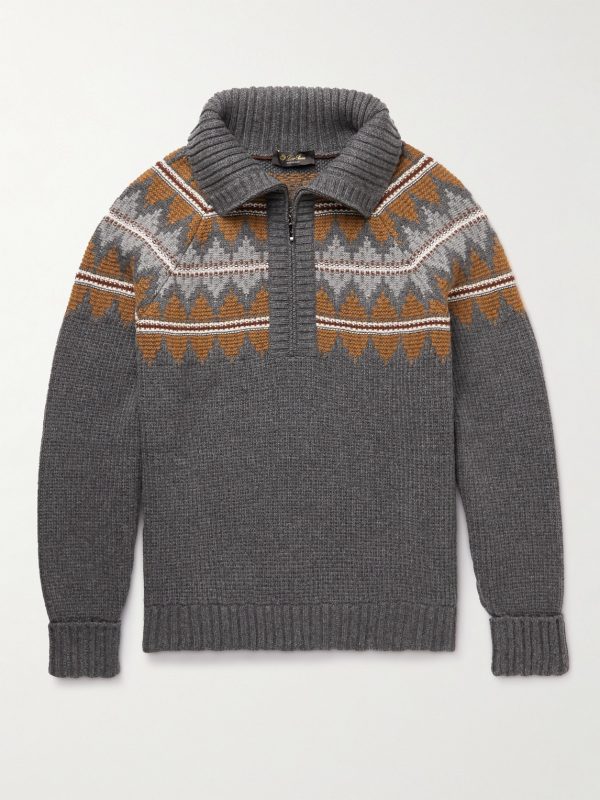 Glacier Fair Isle Cashmere Half-Zip Sweater Glacier Fair Isle Cashmere Half-Zip Sweater