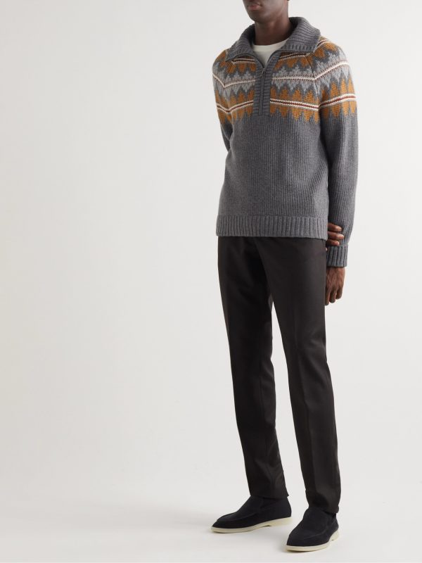 Glacier Fair Isle Cashmere Half-Zip Sweater - OU Glacier Fair Isle Cashmere Half-Zip Sweater - OU