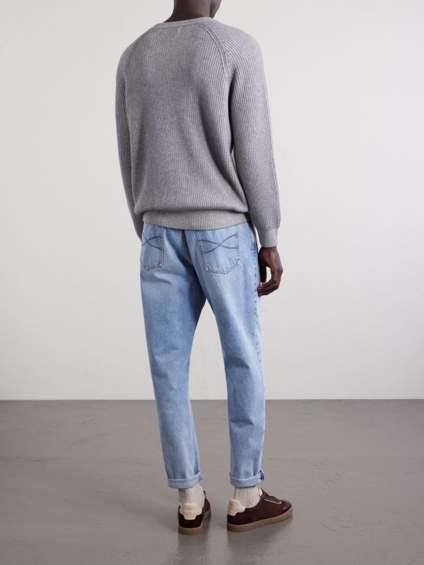 Striped Ribbed Cashmere Sweater - BK Striped Ribbed Cashmere Sweater - BK