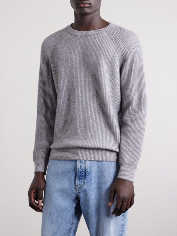 Striped Ribbed Cashmere Sweater - FR Striped Ribbed Cashmere Sweater - FR