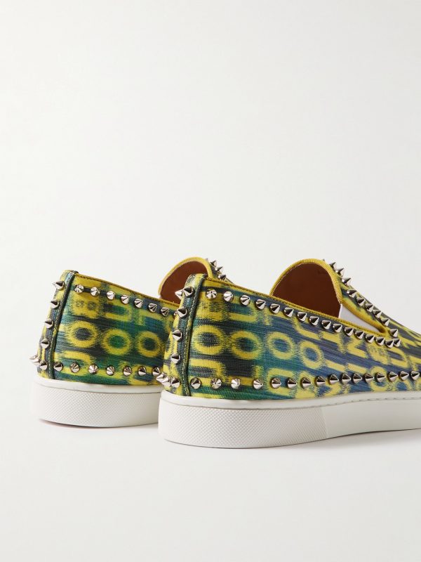 Pik Boat Spiked Glittered Logo-Print Canvas Slip-On Sneakers - BK Pik Boat Spiked Glittered Logo-Print Canvas Slip-On Sneakers - BK