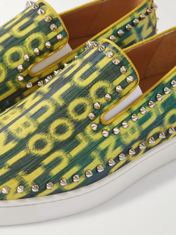 Pik Boat Spiked Glittered Logo-Print Canvas Slip-On Sneakers - CU Pik Boat Spiked Glittered Logo-Print Canvas Slip-On Sneakers - CU