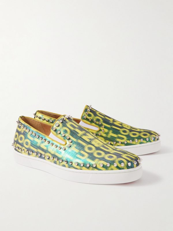 Pik Boat Spiked Glittered Logo-Print Canvas Slip-On Sneakers - FR Pik Boat Spiked Glittered Logo-Print Canvas Slip-On Sneakers - FR