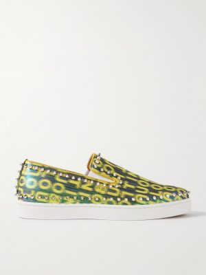 Pik Boat Spiked Glittered Logo-Print Canvas Slip-On Sneakers Pik Boat Spiked Glittered Logo-Print Canvas Slip-On Sneakers
