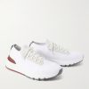 Leather-Trimmed Stretch-Knit Sneakers - FR Leather-Trimmed Stretch-Knit Sneakers - FR
