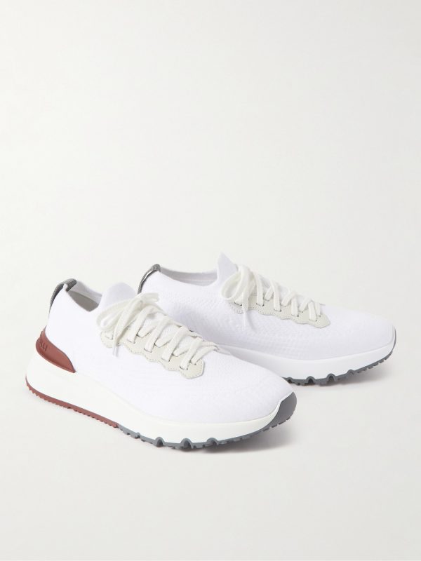 Leather-Trimmed Stretch-Knit Sneakers - FR Leather-Trimmed Stretch-Knit Sneakers - FR
