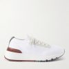 Leather-Trimmed Stretch-Knit Sneakers Leather-Trimmed Stretch-Knit Sneakers