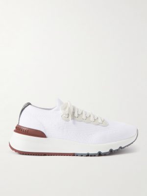 Leather-Trimmed Stretch-Knit Sneakers Leather-Trimmed Stretch-Knit Sneakers