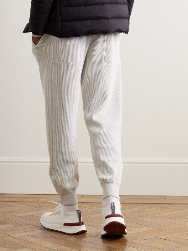 Leather-Trimmed Stretch-Knit Sneakers - OU Leather-Trimmed Stretch-Knit Sneakers - OU