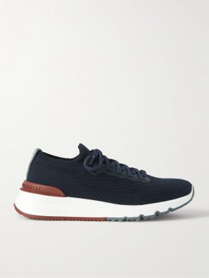 Leather-Trimmed Stretch-Knit Sneakers Leather-Trimmed Stretch-Knit Sneakers