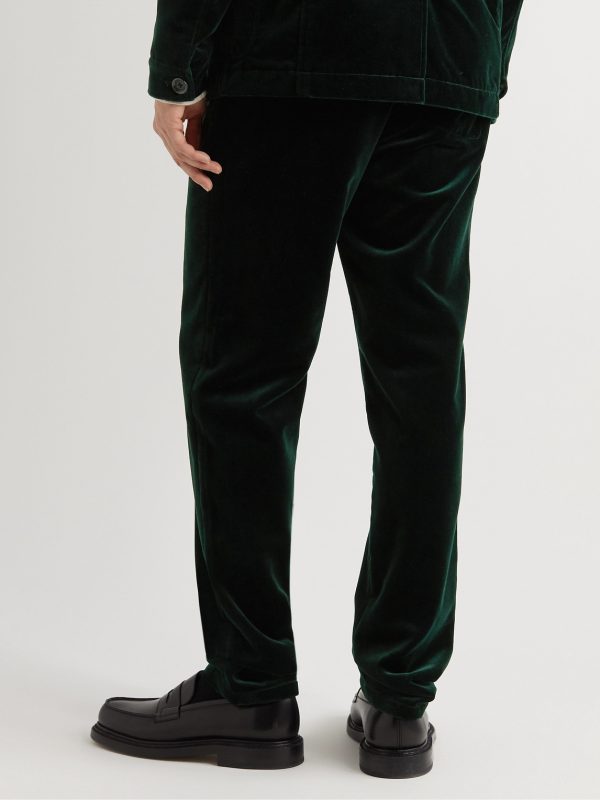 Fishtail Slim-Fit Cotton-Velvet Suit Trousers - BK Fishtail Slim-Fit Cotton-Velvet Suit Trousers - BK