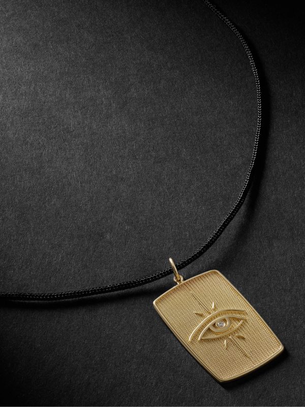 Gold, Diamond and Cord Pendant Necklace Gold, Diamond and Cord Pendant Necklace