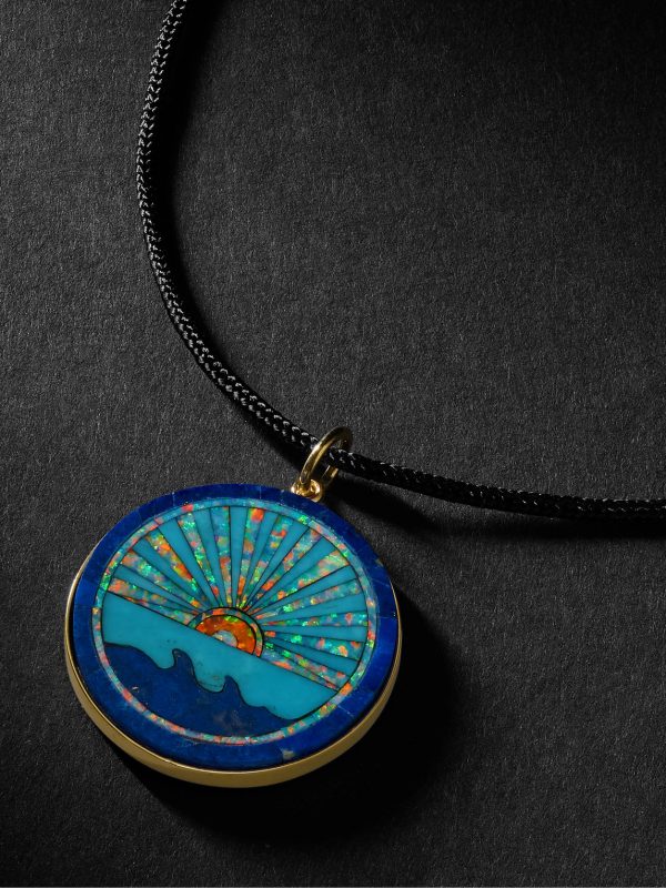 Gold, Turquoise, Lapis and Cord Pendant Necklace - CU Gold, Turquoise, Lapis and Cord Pendant Necklace - CU