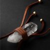 Gold, Quartz and Textured-Leather Necklace - CU Gold, Quartz and Textured-Leather Necklace - CU